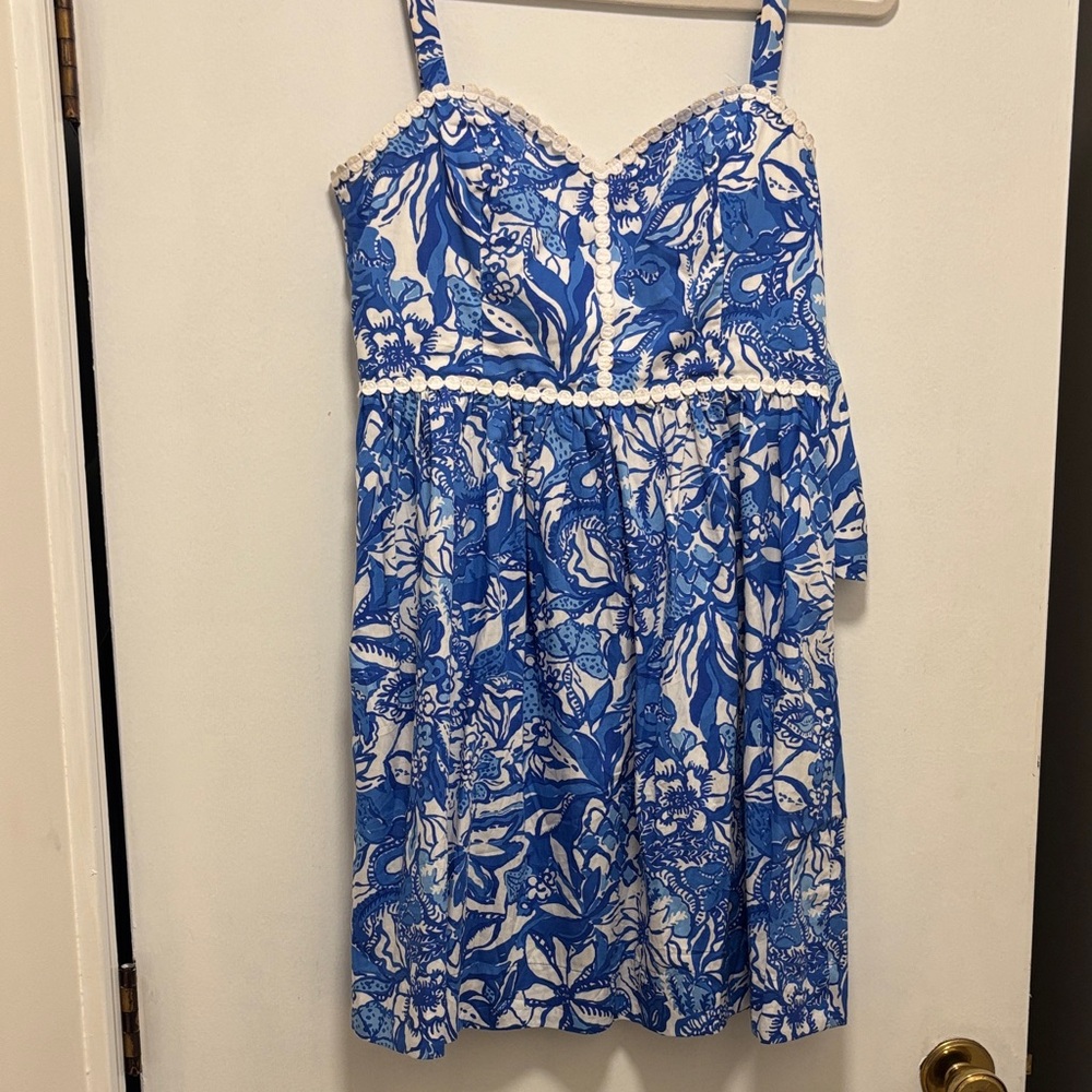 Lilly Pulitzer Blue and White Floral Dress 6